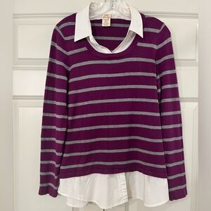 Faded Glory Striped Mock Layered Sweater Size Large